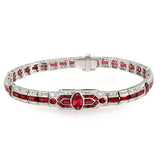 15.52 CT Natural Ruby & 0.77 CT Diamonds 18K White Gold Bracelet 7"