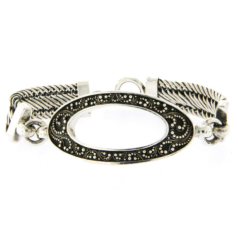 Lois Hill  925 Silver Woven Toggle Granulated Scroll Bracelet Size 6.5" » U27