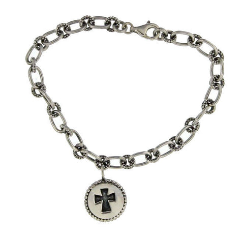▌Women's 925 Sterling Silver Bali Cross Charm Link Bracelet Size 7" »B12