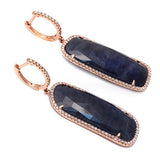 Rose Cut Sliced 44CT Blue Sapphire 0.77 CT Diamonds 14K Gold Drop Earrings »NP12