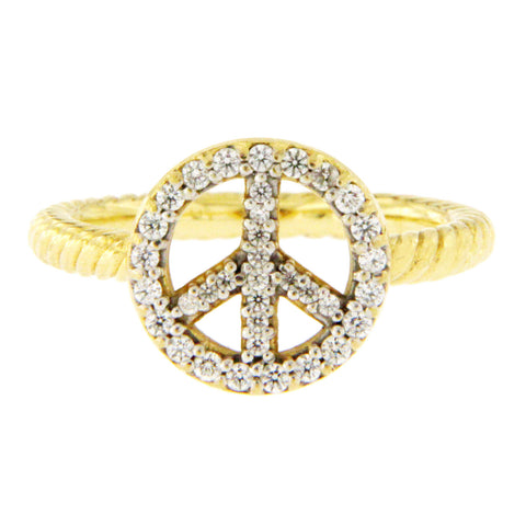 David Yurman 18K Yellow Gold Cable Diamond Peace Sign Ring Size 4.5 »U51