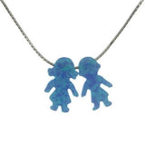 ▌Women's 925 Sterling Silver Opal Boy & Girl Pendant Necklace 16" to 18" » P62