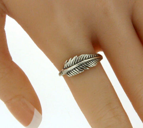 ▌Beautiful 925 Sterling Silver Feather Band Ring Size 4,5,6,7,8,9,10 »R13/3
