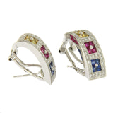 18K Gold 0.93 CT Diamonds & 1.38 CT Multi Sapphire Omega Back Earring »BL123