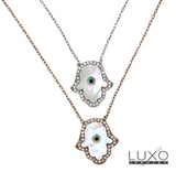 ▌925 Sterling Silver Mother of Pearl Evil Eye Hamsa Hand of God Necklace » P523