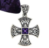 ¦Solid Sterling Silver Bali Cluster Amethyst Cross Pendant »P414 VINTAGE DESIGN!