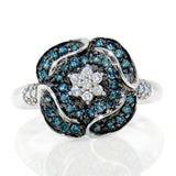 Solid Sterling Silver White & Green Diamond Flower Ring»R216