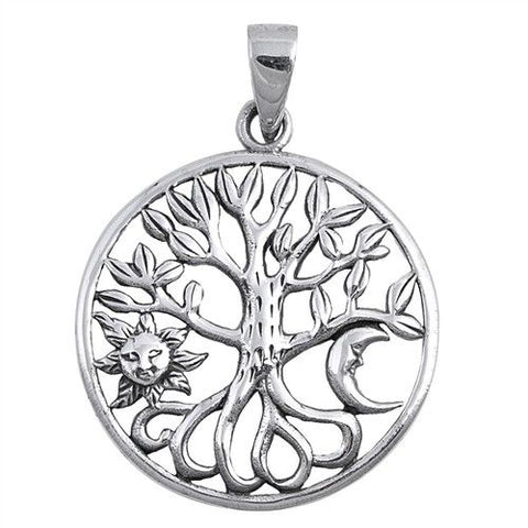 ▌925 Sterling Silver Crescent  Moon Sun & Tree of life Pendant »P73
