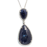 Rose Cut Sliced 27 CT Blue Sapphire 0.43 CT Diamonds 14K White Gold Necklace