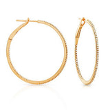 ▌18K Yellow Gold  0.36 CT Front and Back Diamonds 1.25" Hoop Earrings »N110
