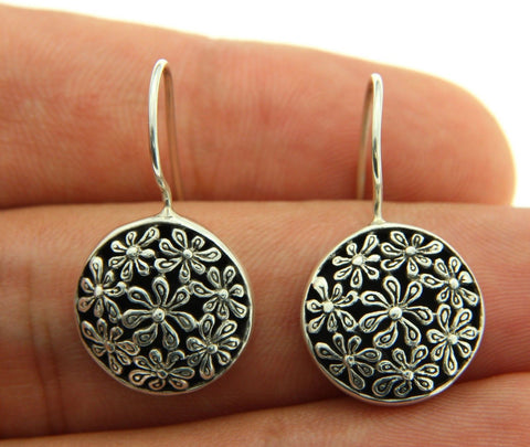 925 Sterling Silver Flower Bali Dangle Earring » E29