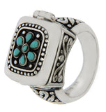 Solid Sterling Silver Flower Turquoise Locked Ring»R118