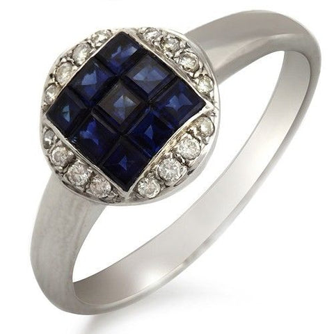 18K White Gold 0.09 CT Diamonds & 1.37 CT Blue Sapphire Engagement Ring »BL118