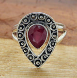 Solid Sterling Silver Ruby Teardrop Bali Ring » R315