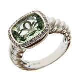 Solid Sterling silver Diamond & Lab Green Topaz Designer Engagement Ring »R32