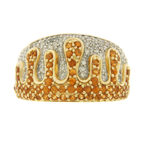 0.79 CT Citrine & 0.65 CT Diamonds in 14K Yellow Gold Fire Crown Band Ring
