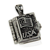 Solid Sterling Silver 3D USA Flag & CROSS Locket Book Pendant » P33