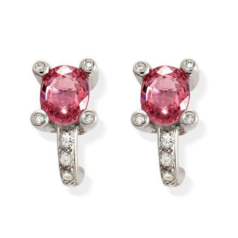1.86 CT Natural Pink Sapphire & 0.39 CT Diamonds in 18K White Gold Stud Earrings