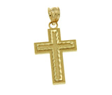 ▌Solid 14k Yellow Gold 30 mm Height Diamond Cut Cross Pendant »G115