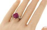 18K White Gold 0.45 CT Diamonds & Invisible 5.05 CT Ruby Square Ring »R1056