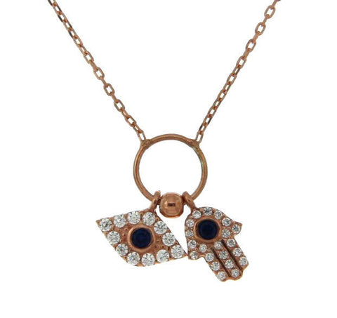 ¦Women's 925 Sterling Silver Evil Eye Hamsa Charms Necklace 16" to 18" »P65