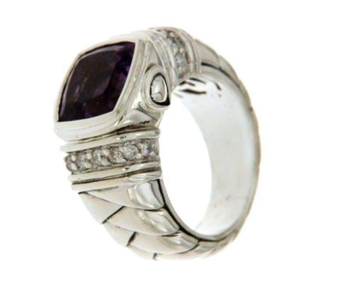 ¦Scott Kay Sterling Silver 925 Diamonds Amethyst Ladies Ring Size 6.75 »U416