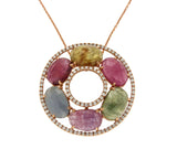 Multicolor Stones 0.60 CT Diamond 14K Gold Circle Of Life Necklace Size16"»N115