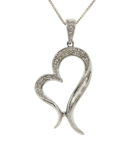 ¦925 Sterling Silver Natural Diamond Heart Pendant With 18" Chain Necklace»P419