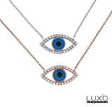 ▌Women's 925 Sterling Silver Evil Eye CZ Pendant Necklace 16"to 18" » P519