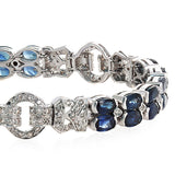 12.22 CT Natural Blue Sapphires & 0.72 CT Diamonds 18K White Gold Bracelet 7"