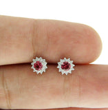 ¦ 925 Sterling Silver Round White & Ruby Red CZ 6.5 MM Stud Earring »E317