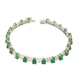 Colombian 7.30 CT Natural Emerald & 2.02 CT Diamonds 18K White Gold Bracelet 7"
