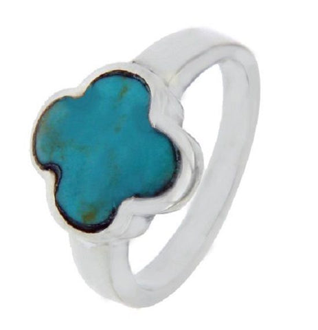 Solid Sterling Silver Four Leaf Clover Turquoise Ring»R123