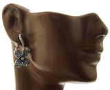 18K Gold Pave 0.19 CT Diamonds & 1.01 CT Blue Sapphire Flower Earring »BL121