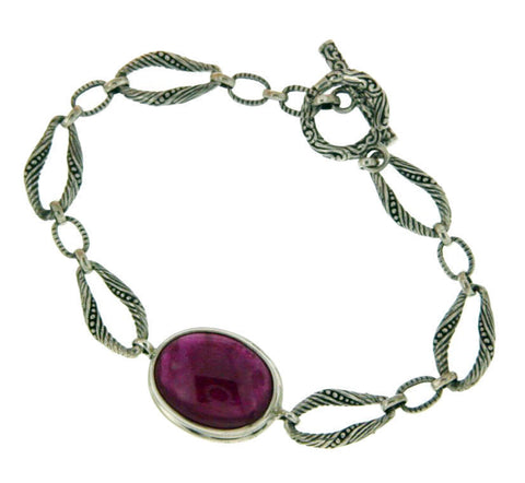 ¦925 Sterling Silver Oval Ruby Bali Bracelet Size 6 3/4" » B33