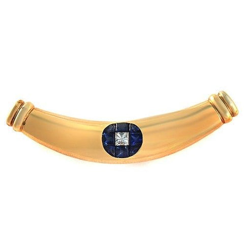 18K Yellow Gold 0.15 Ct Diamonds & 1.15 CT Blue Sapphire Bar Pendant »BL114