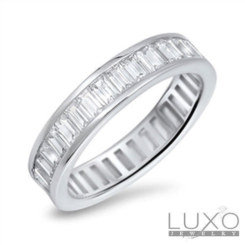 ▌Unisex 925 Sterling Silver Baguette CZ Eternity 5mm Band Ring Size 5 to 9»R125