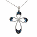 Fancy 0.49 CT Diamonds 14K White Gold Cross Pendant Necklace Size 16"»NP12