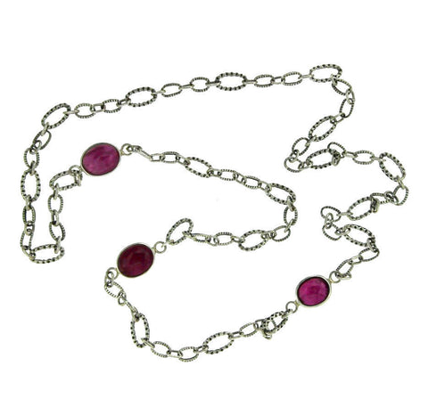 ¦925 sterling silver Ruby Bali Oval link Chain Necklace »CH15
