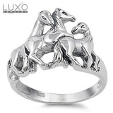 925 Sterling Silver Three Horse Family Friends Promise Ring Size 4-12»105