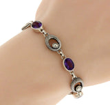 ¦925 Sterling Silver Bali Oval Amethyst Bracelet Size 7 1/4" » B32