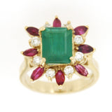 2.42 CT Zambian Emerald With Ruby & Diamonds in 14K Yellow Gold Cocktail Ring