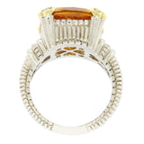 Auth Judith Ripka 925 Silver 18K Gold Diamonds & Orange Crystal Ring Size 6 »U57