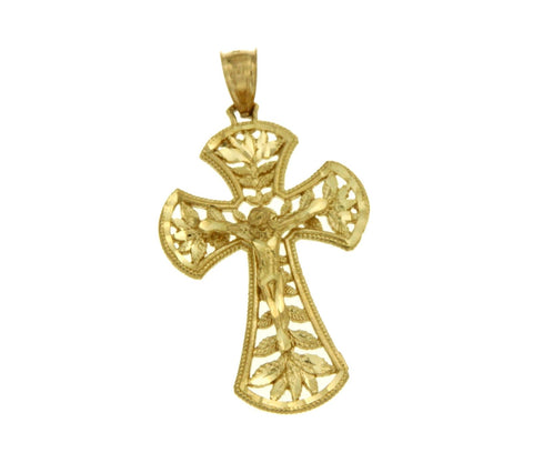 ¦Solid 14k Gold Jesus Crucifix 46 mm Height Halo Cross Pendant »G119