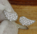 ¦ANGEL WING 925 Solid Sterling Silver Pave CZ Ring »45 Adjustable Size 6 to 8