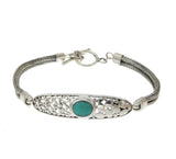 ▌925 Sterling Silver Turquoise Bali Tow Row Chain Bracelet Size 6 1/2" » B216