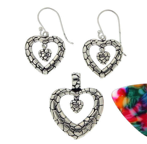 ¦Women's 925 Sterling Silver Double Heart Earring Pendant Set » S13