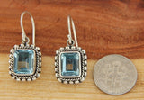 Solid 925 Sterling Silver Bezel Set Amethyst Blue Topaz Bali Earring»E17