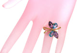 0.60 CT Amethyst & 0.54 CT Blue Topaz Diamonds in 14K Yellow Gold Butterfly Ring