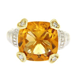 Auth Judith Ripka 925 Silver 18K Gold Diamonds & Orange Crystal Ring Size 6 »U57